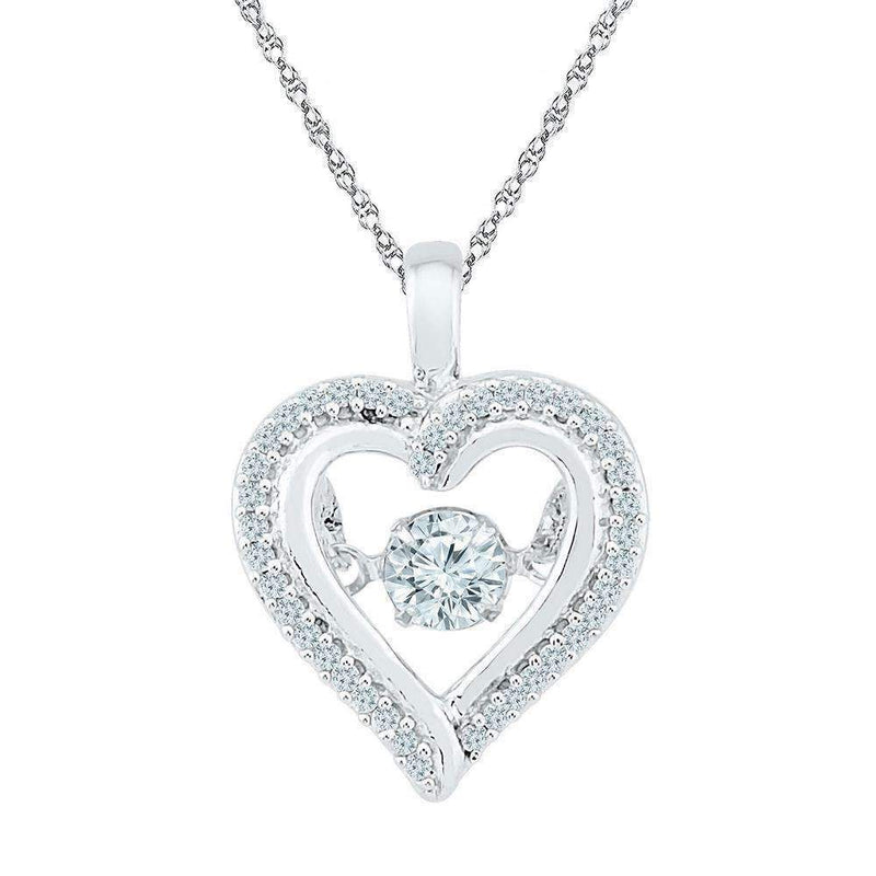 10kt White Gold Women's Round Moving Twinkle Diamond Heart Outline Pendant 1-4 Cttw - FREE Shipping (US/CAN)-Gold & Diamond Pendants & Necklaces-JadeMoghul Inc.