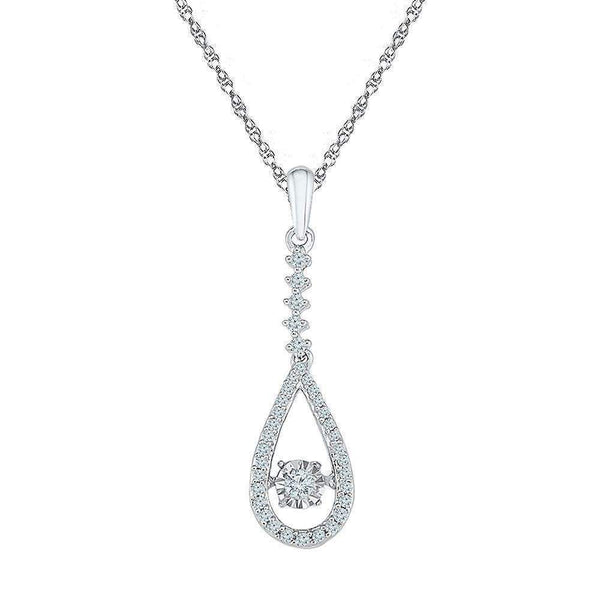 10kt White Gold Women's Round Moving Twinkle Diamond Teardrop Pendant 1-5 Cttw - FREE Shipping (US/CAN)-Gold & Diamond Pendants & Necklaces-JadeMoghul Inc.