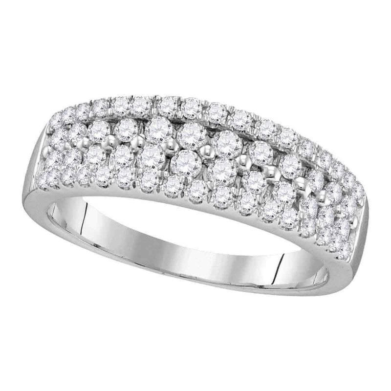 10kt White Gold Women's Round Pave-set Diamond Double Two Row Band Ring 1.00 Cttw - FREE Shipping (US/CAN)-Gold & Diamond Bands-5-JadeMoghul Inc.