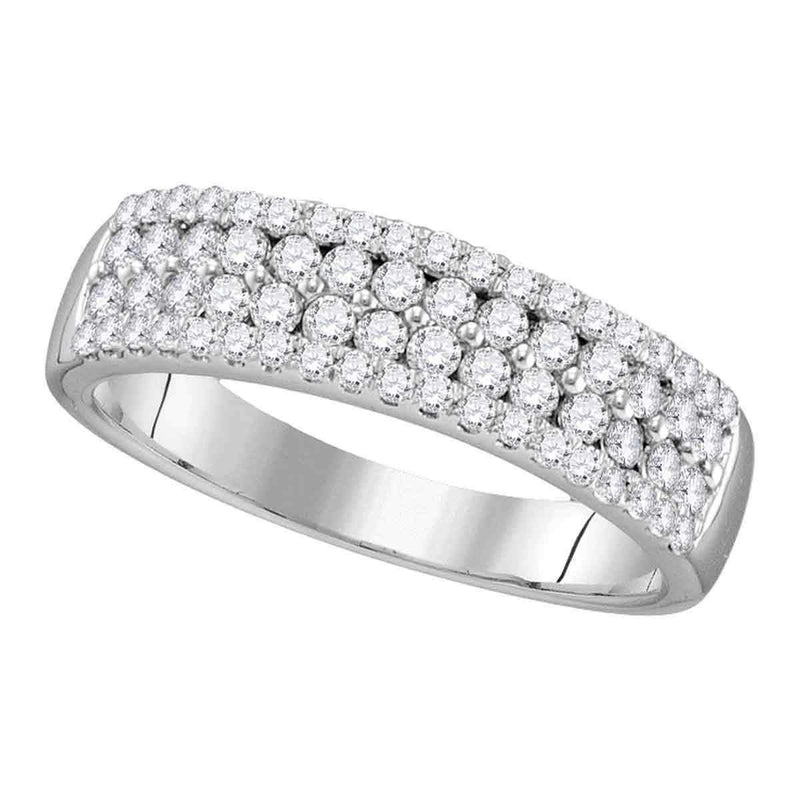 10kt White Gold Women's Round Pave-set Diamond Double Two Row Band Ring 3/4 Cttw - FREE Shipping (US/CAN)-Gold & Diamond Bands-5-JadeMoghul Inc.