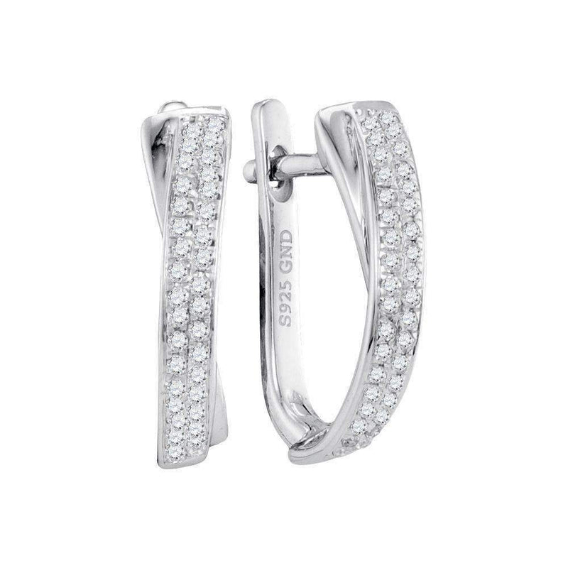 10kt White Gold Women's Round Pave-set Diamond Hoop Earrings 1-6 Cttw - FREE Shipping (USA/CAN)-Gold & Diamond Earrings-JadeMoghul Inc.