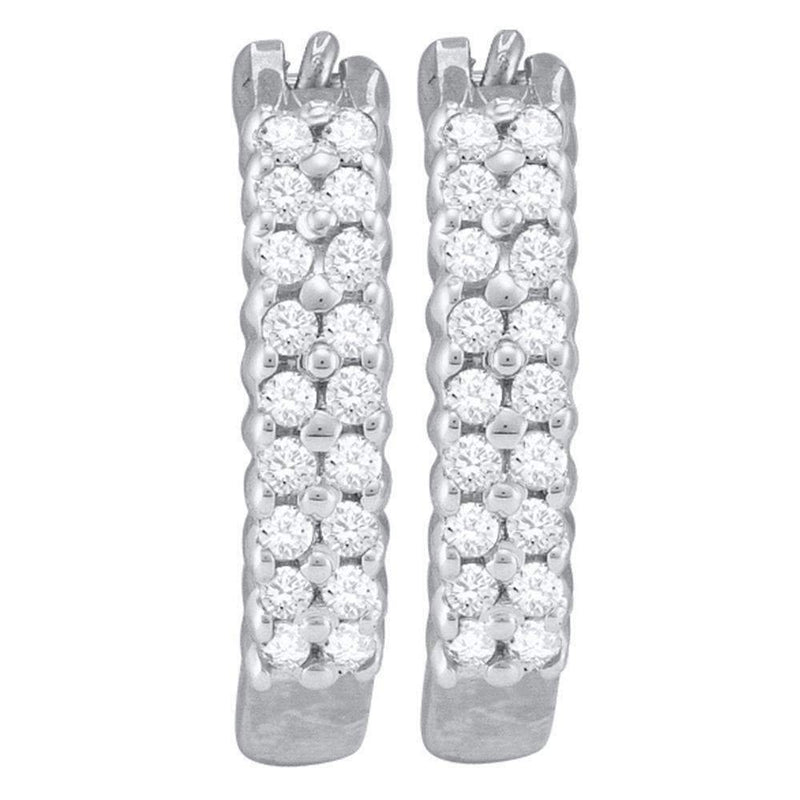 10kt White Gold Women's Round Pave-set Diamond Huggie Hoop Earrings 1-4 Cttw - FREE Shipping (USA/CAN)-Gold & Diamond Earrings-JadeMoghul Inc.