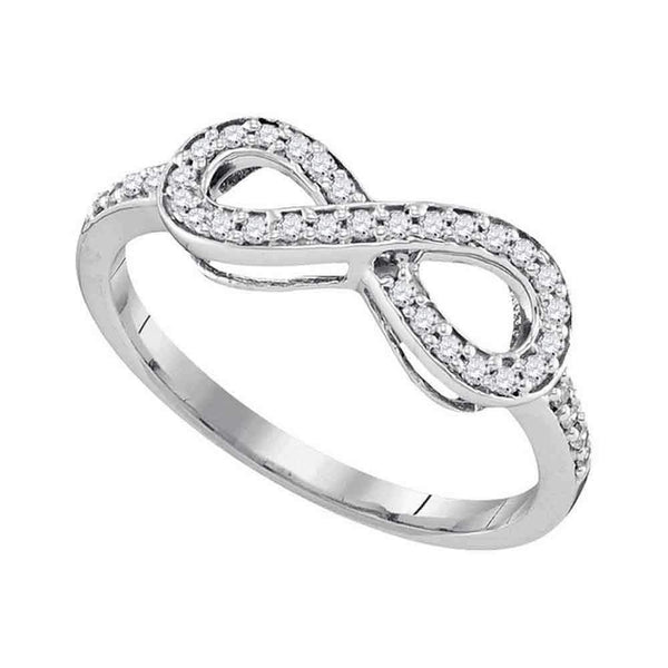 10kt White Gold Women's Round Pave-set Diamond Infinity Ring 1/5 Cttw - FREE Shipping (US/CAN)-Gold & Diamond Rings-5-JadeMoghul Inc.
