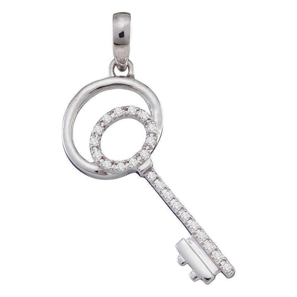 10kt White Gold Women's Round Pave-set Diamond Key Pendant 1-12 Cttw - FREE Shipping (US/CAN)-Gold & Diamond Pendants & Necklaces-JadeMoghul Inc.