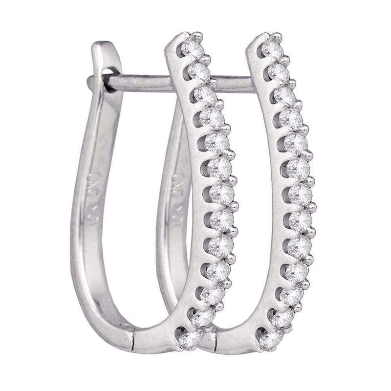 10kt White Gold Women's Round Pave-set Diamond Oblong Hoop Earrings 1-4 Cttw - FREE Shipping (US/CAN)-Gold & Diamond Earrings-JadeMoghul Inc.