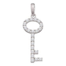 10kt White Gold Women's Round Pave-set Diamond Small Key Pendant 1-4 Cttw - FREE Shipping (US/CAN)-Gold & Diamond Pendants & Necklaces-JadeMoghul Inc.