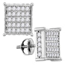 10kt White Gold Women's Round Pave-set Diamond Square Cluster Earrings 1.00 Cttw - FREE Shipping (USA/CAN)-Gold & Diamond Earrings-JadeMoghul Inc.