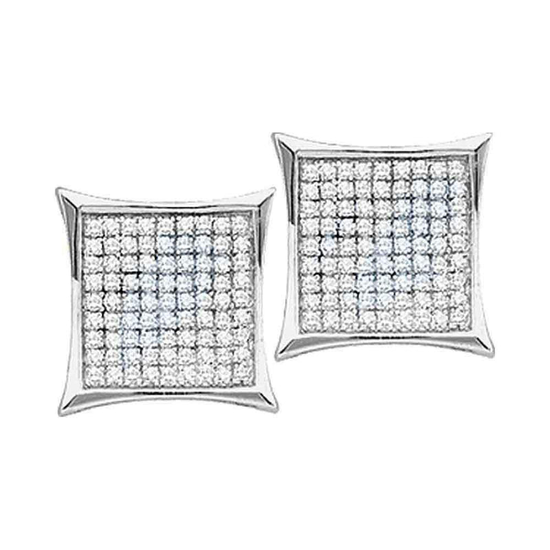 10kt White Gold Women's Round Pave-set Diamond Square Kite Cluster Earrings 1-5 Cttw - FREE Shipping (US/CAN)-Gold & Diamond Earrings-JadeMoghul Inc.