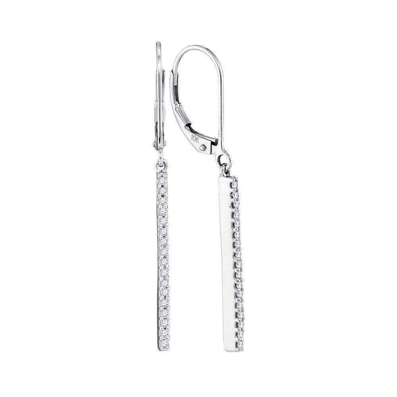 10kt White Gold Women's Round Pave-set Diamond Stick Dangle Earrings 1-4 Cttw - FREE Shipping (US/CAN)-Gold & Diamond Earrings-JadeMoghul Inc.