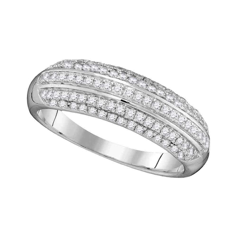 10kt White Gold Women's Round Pave-set Diamond Striped Band Ring 1/2 Cttw - FREE Shipping (US/CAN)-Gold & Diamond Bands-6-JadeMoghul Inc.