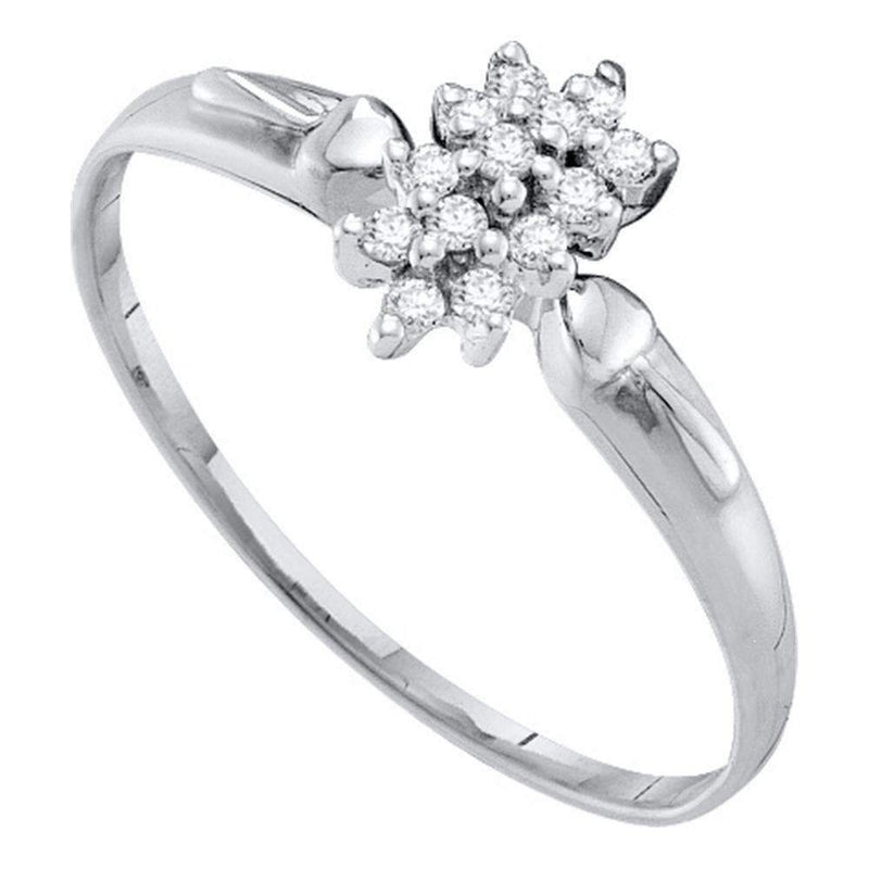 10kt White Gold Women's Round Prong-set Diamond Cluster Slender Ring 1/8 Cttw - FREE Shipping (US/CAN)-Rings And Bands-5-JadeMoghul Inc.