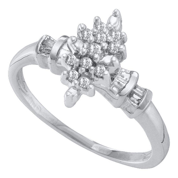 10kt White Gold Women's Round Prong-set Diamond Marquis-shape Cluster Ring 1/6 Cttw - FREE Shipping (US/CAN)-Gold & Diamond Cluster Rings-5-JadeMoghul Inc.