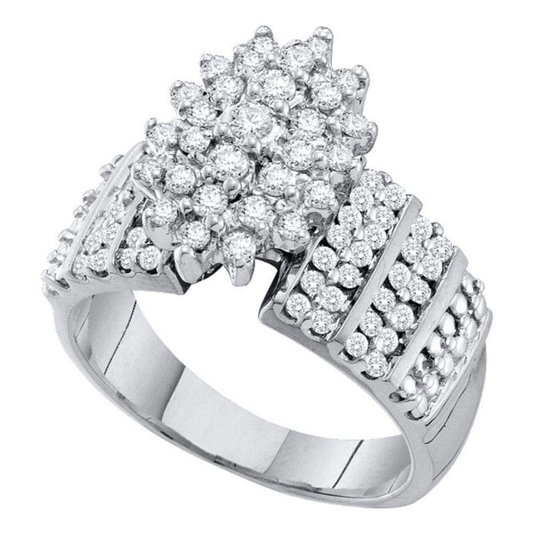 10kt White Gold Women's Round Prong-set Diamond Oval Cluster Accented-side Ring 1.00 Cttw - FREE Shipping (USA/CAN)-Gold & Diamond Cluster Rings-JadeMoghul Inc.