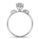 10kt White Gold Women's Round Prong-set Diamond Oval Cluster Baguette Ring 1/10 Cttw - FREE Shipping (US/CAN)-Gold & Diamond Cluster Rings-5-JadeMoghul Inc.