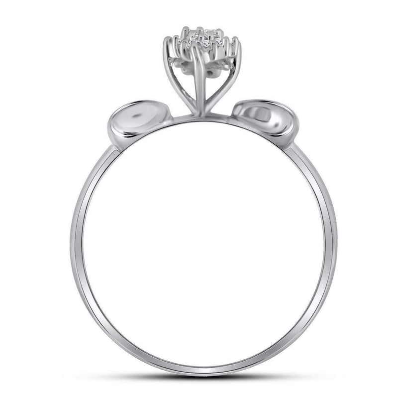 10kt White Gold Women's Round Prong-set Diamond Oval Cluster Baguette Ring 1/10 Cttw - FREE Shipping (US/CAN)-Gold & Diamond Cluster Rings-5-JadeMoghul Inc.