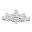 10kt White Gold Women's Round Prong-set Diamond Oval Cluster Baguette Ring 1/10 Cttw - FREE Shipping (US/CAN)-Gold & Diamond Cluster Rings-5-JadeMoghul Inc.