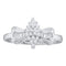 10kt White Gold Women's Round Prong-set Diamond Oval Cluster Baguette Ring 1/10 Cttw - FREE Shipping (US/CAN)-Gold & Diamond Cluster Rings-5-JadeMoghul Inc.
