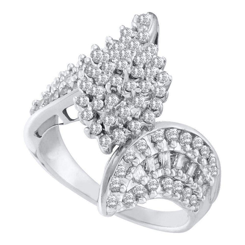 10kt White Gold Women's Round Prong-set Diamond Oval Cluster Bypass Ring 1.00 Cttw - FREE Shipping (US/CAN)-Gold & Diamond Cluster Rings-5-JadeMoghul Inc.