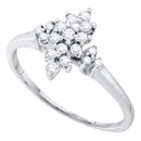 10kt White Gold Women's Round Prong-set Diamond Oval Cluster Ring 1/4 Cttw - FREE Shipping (US/CAN)-Gold & Diamond Cluster Rings-5-JadeMoghul Inc.