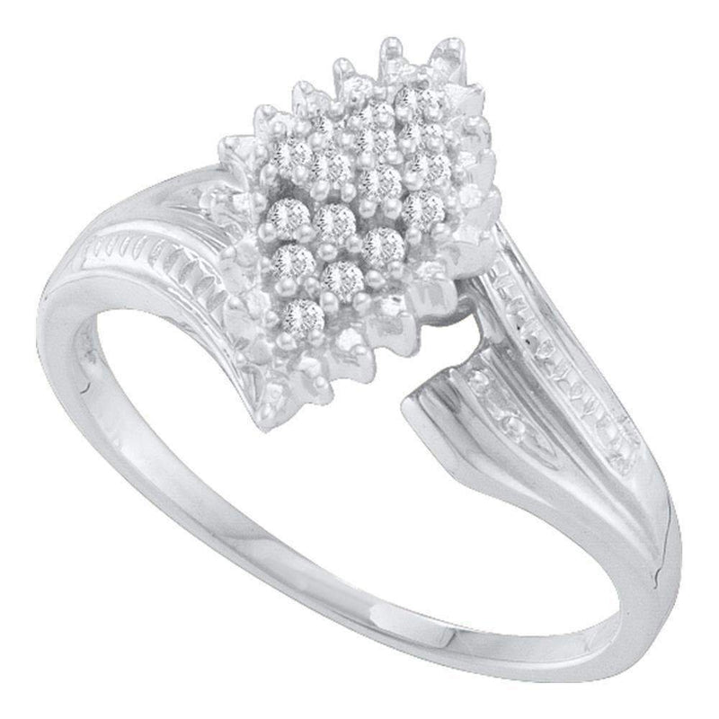 10kt White Gold Women's Round Prong-set Diamond Oval Cluster Ring 1/8 Cttw - FREE Shipping (US/CAN)-Rings And Bands-5-JadeMoghul Inc.