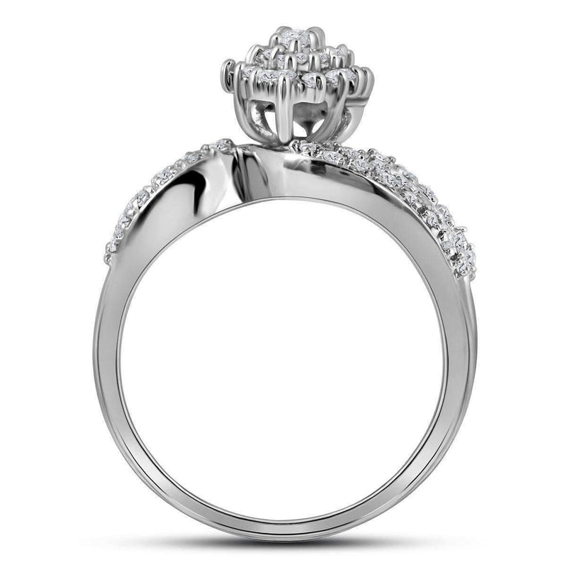 10kt White Gold Women's Round Prong-set Diamond Oval Cluster Ring 3/4 Cttw - FREE Shipping (US/CAN)-Rings And Bands-5-JadeMoghul Inc.