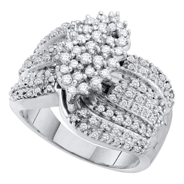 10kt White Gold Women's Round Prong-set Diamond Oval Cluster Ring 3/4 Cttw - FREE Shipping (US/CAN)-Rings And Bands-5-JadeMoghul Inc.