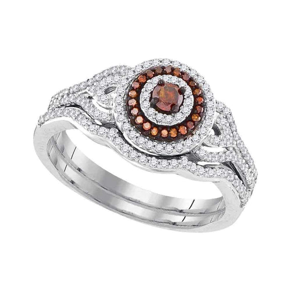 10kt White Gold Women's Round Red Color Enhanced Diamond Bridal Wedding Engagement Ring Band Set 1/2 Cttw - FREE Shipping (US/CAN)-Gold & Diamond Wedding Ring Sets-6-JadeMoghul Inc.