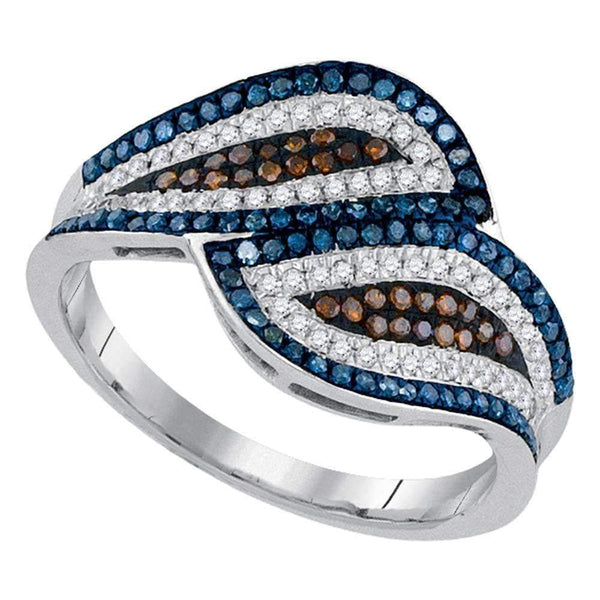 10kt White Gold Women's Round Red Color Enhanced Diamond Bypass Fashion Ring 1/2 Cttw - FREE Shipping (US/CAN)-Rings And Bands-5-JadeMoghul Inc.