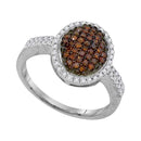 10kt White Gold Women's Round Red Color Enhanced Diamond Oval Frame Cluster Ring 3/8 Cttw - FREE Shipping (US/CAN)-Rings And Bands-5-JadeMoghul Inc.