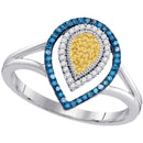 10kt White Gold Women's Round Yellow Color Enhanced Diamond Teardrop Cluster Ring 1/5 Cttw - FREE Shipping (US/CAN)-Gold & Diamond Fashion Rings-5-JadeMoghul Inc.