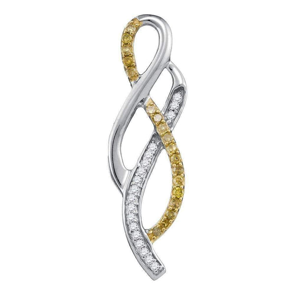 10kt White Gold Womens Round Yellow Color Enhanced Diamond Woven Strand Pendant 1-5 Cttw-Gold & Diamond Pendants & Necklaces-JadeMoghul Inc.