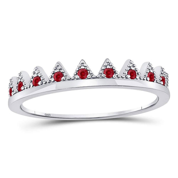 10kt White Gold Women's Ruby Beaded Chevron Stackable Band Ring 1/10 Cttw-Gold & Diamond Rings-JadeMoghul Inc.