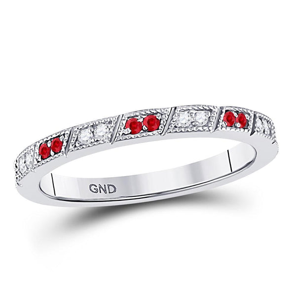 10kt White Gold Women's Ruby Diamond Milgrain Stackable Band Ring 1/4 Cttw-Gold & Diamond Rings-JadeMoghul Inc.