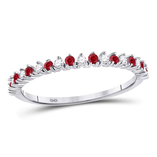 10kt White Gold Women's Ruby Diamond Single Row Stackable Band Ring 1/4 Cttw-Gold & Diamond Rings-JadeMoghul Inc.