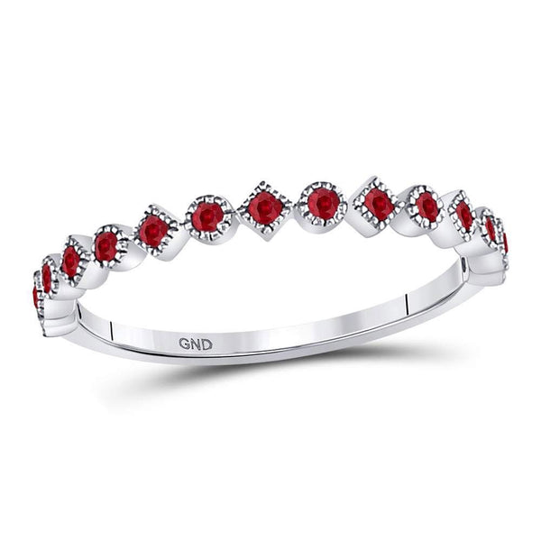 10kt White Gold Women's Ruby Dot Stackable Band Ring 1/5 Cttw-Gold & Diamond Rings-JadeMoghul Inc.