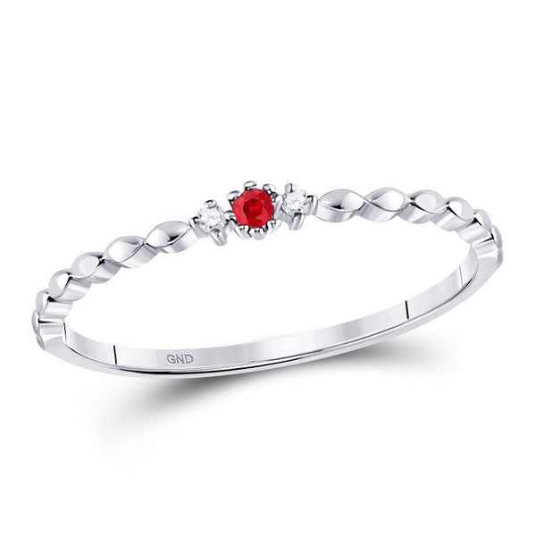 10kt White Gold Women's Ruby Solitaire Diamond Stackable Band Ring .03 Cttw-Gold & Diamond Rings-JadeMoghul Inc.