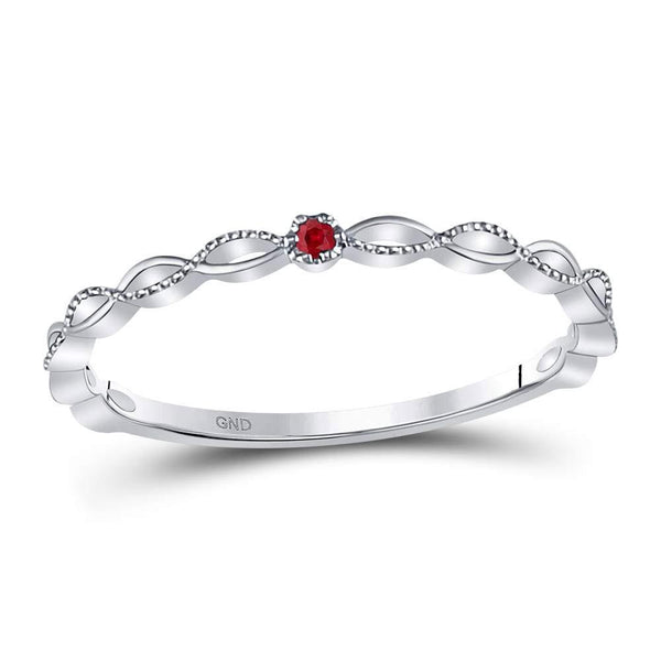 10kt White Gold Women's Ruby Solitaire Stackable Band Ring .01 Cttw-Gold & Diamond Rings-JadeMoghul Inc.
