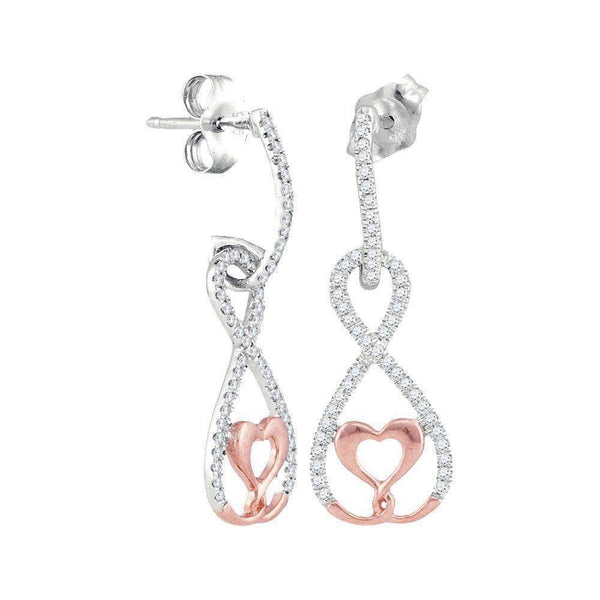 10kt White Rose Gold Women's Round Diamond Dangle Infinity Heart Earrings 1-4 Cttw - FREE Shipping (USA/CAN)-Gold & Diamond Earrings-JadeMoghul Inc.