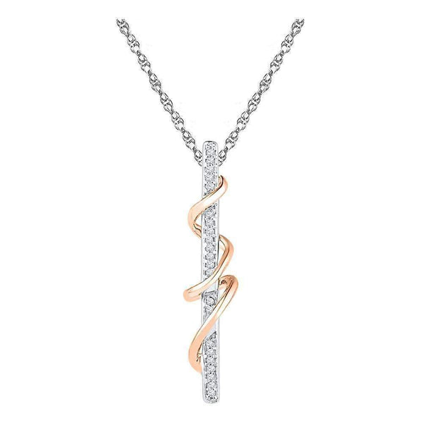 10kt White & Rose Gold Women's Round Diamond Vertical Stick Pendant 1-12 Cttw - FREE Shipping (US/CAN)-Gold & Diamond Pendants & Necklaces-JadeMoghul Inc.