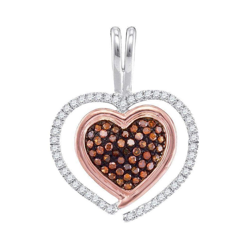 10kt White Rose Gold Women's Round Red Color Enhanced Diamond Heart Love Pendant 1-4 Cttw - FREE Shipping (US/CAN)-Gold & Diamond Pendants & Necklaces-JadeMoghul Inc.