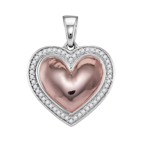 10kt White Rose-tone Gold Women's Round Diamond Framed Heart Pendant 1-5 Cttw - FREE Shipping (US/CAN)-Gold & Diamond Pendants & Necklaces-JadeMoghul Inc.