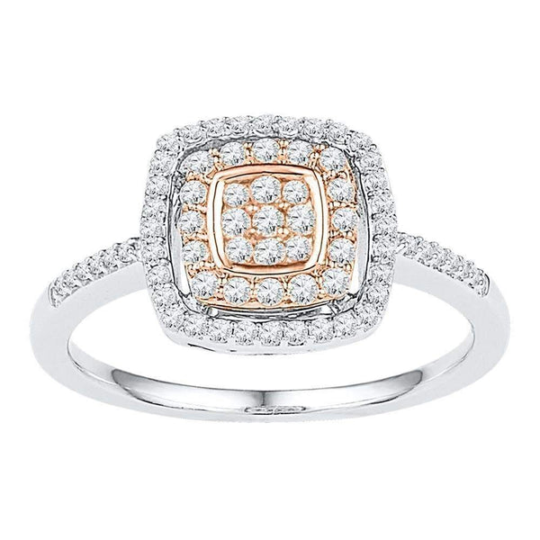 10kt White Rose-tone Gold Women's Round Diamond Square Frame Cluster Ring 3/8 Cttw - FREE Shipping (US/CAN)-Rings And Bands-5-JadeMoghul Inc.