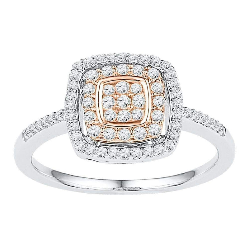 10kt White Rose-tone Gold Women's Round Diamond Square Frame Cluster Ring 3/8 Cttw - FREE Shipping (US/CAN)-Rings And Bands-5-JadeMoghul Inc.
