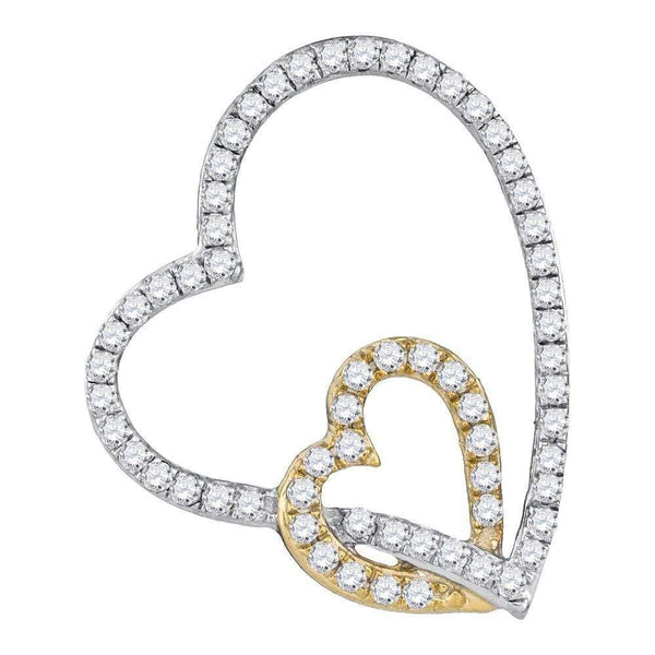 10kt White Two-tone Gold Women's Round Diamond Double Linked Heart Pendant 1-3 Cttw - FREE Shipping (US/CAN)-Gold & Diamond Pendants & Necklaces-JadeMoghul Inc.