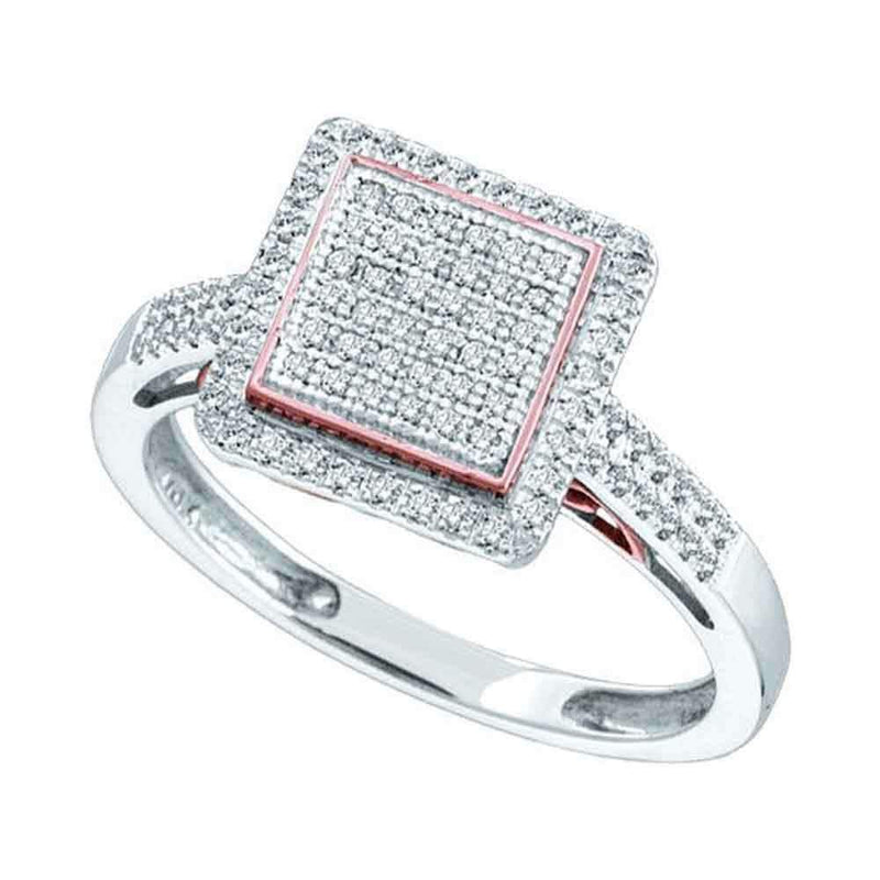 10kt White Two-tone Gold Women's Round Diamond Rose Square Cluster Ring 1/3 Cttw - FREE Shipping (US/CAN)-Rings And Bands-5-JadeMoghul Inc.