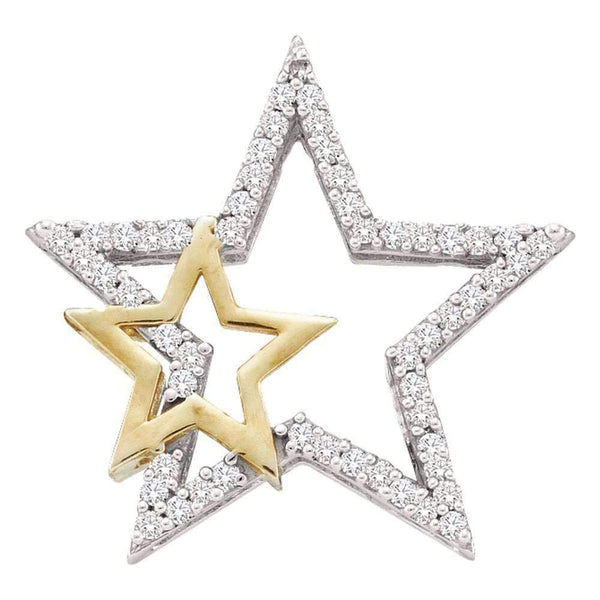 10kt White Two-tone Gold Women's Round Diamond Yellow Star Pendant 1-6 Cttw - FREE Shipping (US/CAN)-Gold & Diamond Pendants & Necklaces-JadeMoghul Inc.