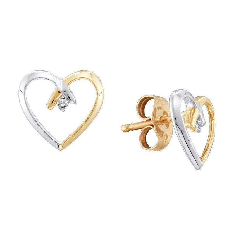 10kt Yellow Gold 2-tone Women's Round Diamond Heart Love Stud Earrings .02 Cttw - FREE Shipping (USA/CAN)-Gold & Diamond Earrings-JadeMoghul Inc.