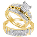 10kt Yellow Gold His & Hers Diamond Cluster Matching Bridal Wedding Ring Band Set 1/2 Cttw-Gold & Diamond Wedding Jewelry-JadeMoghul Inc.