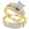 10kt Yellow Gold His & Hers Diamond Cluster Matching Bridal Wedding Ring Band Set 1/2 Cttw-Gold & Diamond Wedding Jewelry-JadeMoghul Inc.