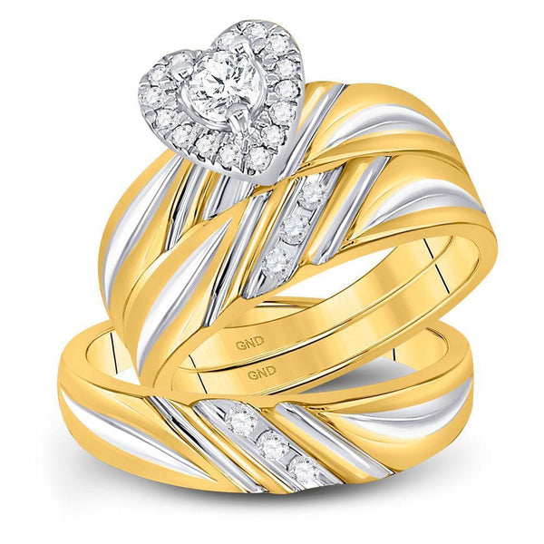 10kt Yellow Gold His & Hers Diamond Heart Matching Bridal Wedding Ring Band Set 3/8 Cttw-Gold & Diamond Wedding Jewelry-JadeMoghul Inc.